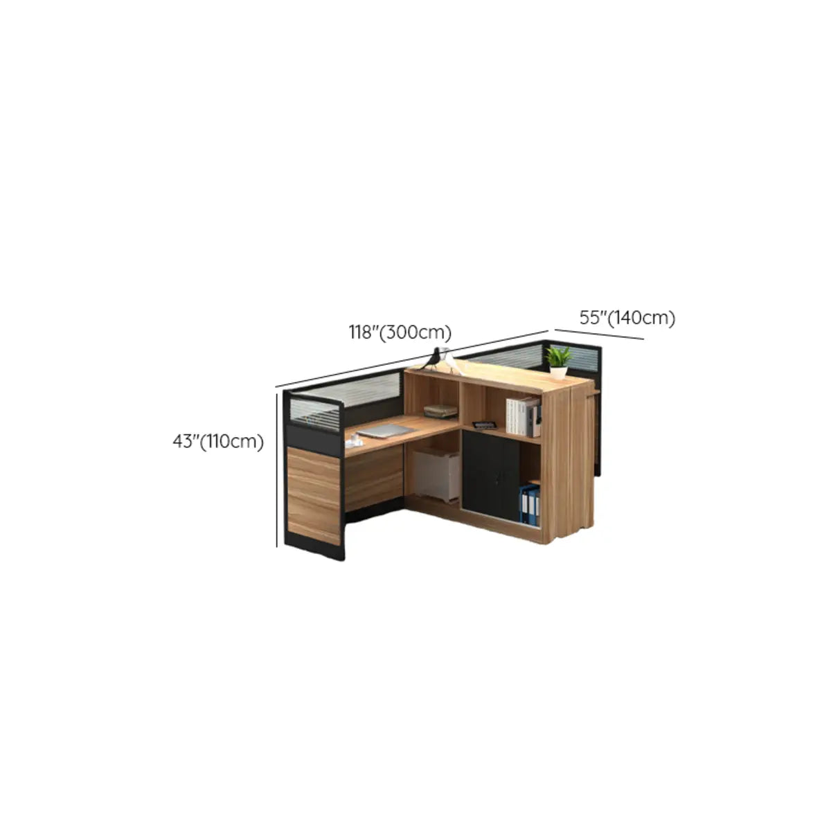 L-Shaped Wood Grain Black Storage Large Office Furniture Set Image - 23