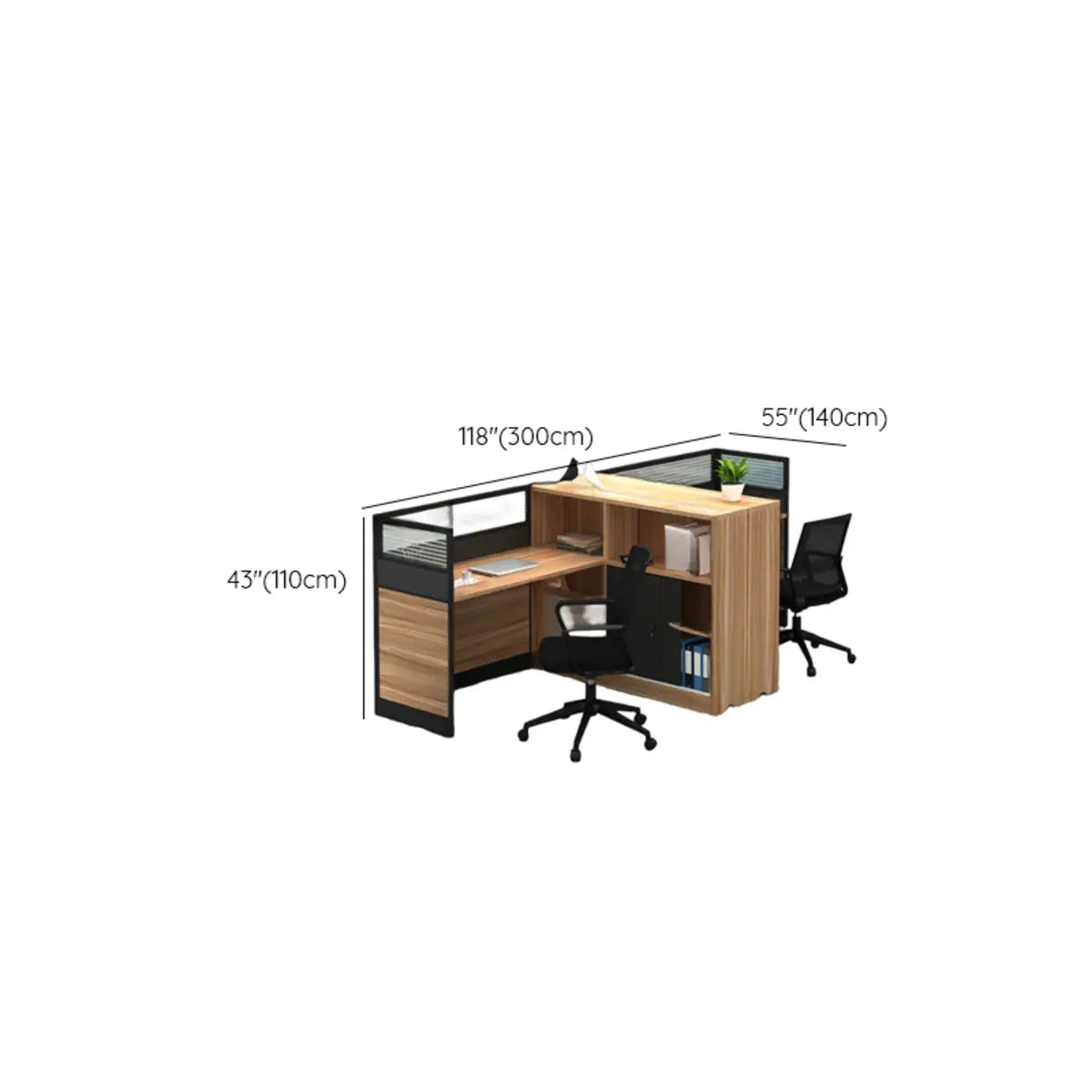 L-Shaped Wood Grain Black Storage Large Office Furniture Set Image - 28