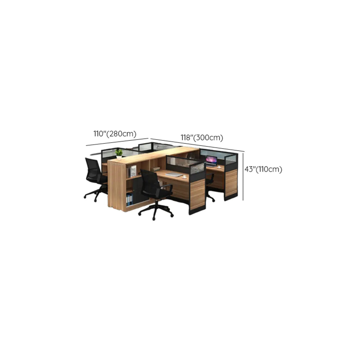 L-Shaped Wood Grain Black Storage Large Office Furniture Set Image - 32