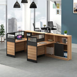 L-Shaped Wood Grain Black Storage Large Office Furniture Set Image - 4