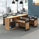 L-Shaped Wood Grain Black Storage Large Office Furniture Set Image - 5