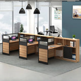 L-Shaped Wood Grain Black Storage Large Office Furniture Set Image - 7