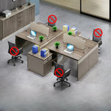 L-Shaped Wood Grain Office Desk with Cabinets and Chairs Image - 10