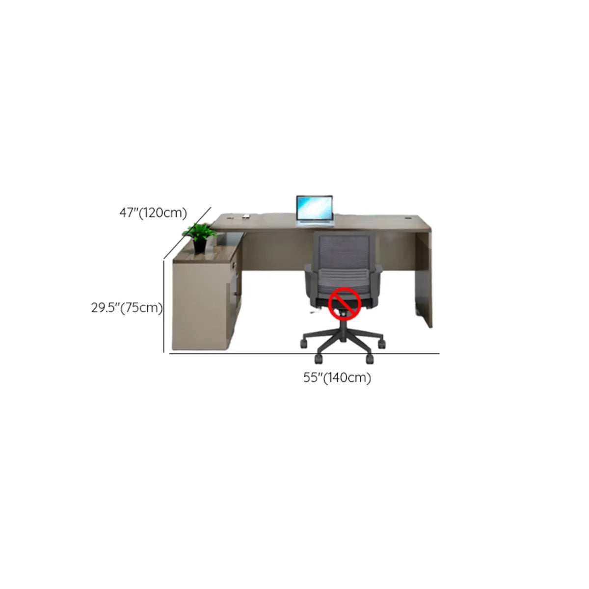 L-Shaped Wood Grain Office Desk with Cabinets and Chairs 