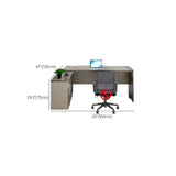 L-Shaped Wood Grain Office Desk with Cabinets and Chairs Image - 15