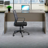 L-Shaped Wood Grain Office Desk with Cabinets and Chairs Image - 3