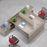 L-Shaped Wood Grain Office Desk with Cabinets and Chairs Image - 8