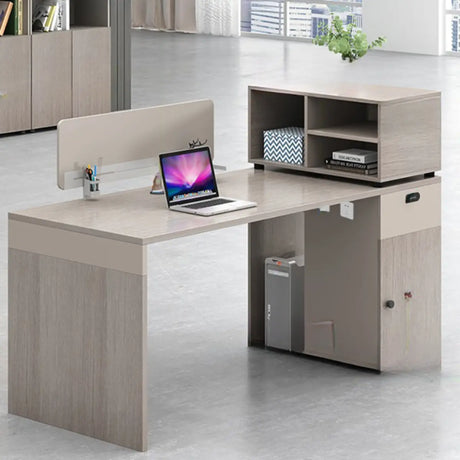 L-Shaped Wooden Gray Compact Storage Computer Desk Set Image - 1