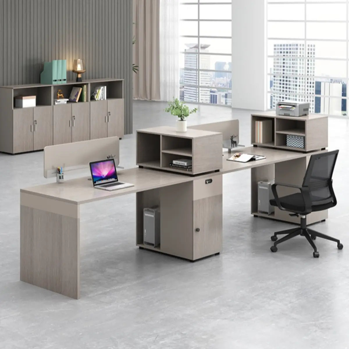 L-Shaped Wooden Gray Compact Storage Computer Desk Set Image - 4