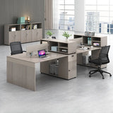 L-Shaped Wooden Gray Compact Storage Computer Desk Set Image - 5