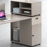 L-Shaped Wooden Gray Compact Storage Computer Desk Set Image - 9