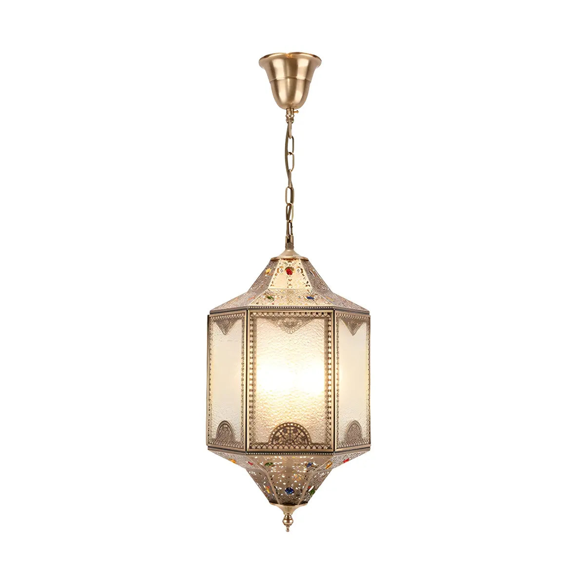 Lantern Brass Metal Frosted Glass Mini Foyer Chandelier Image - 4