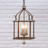 Lantern Metal Brown Chain Candle Mini Foyer Chandelier Image - 1