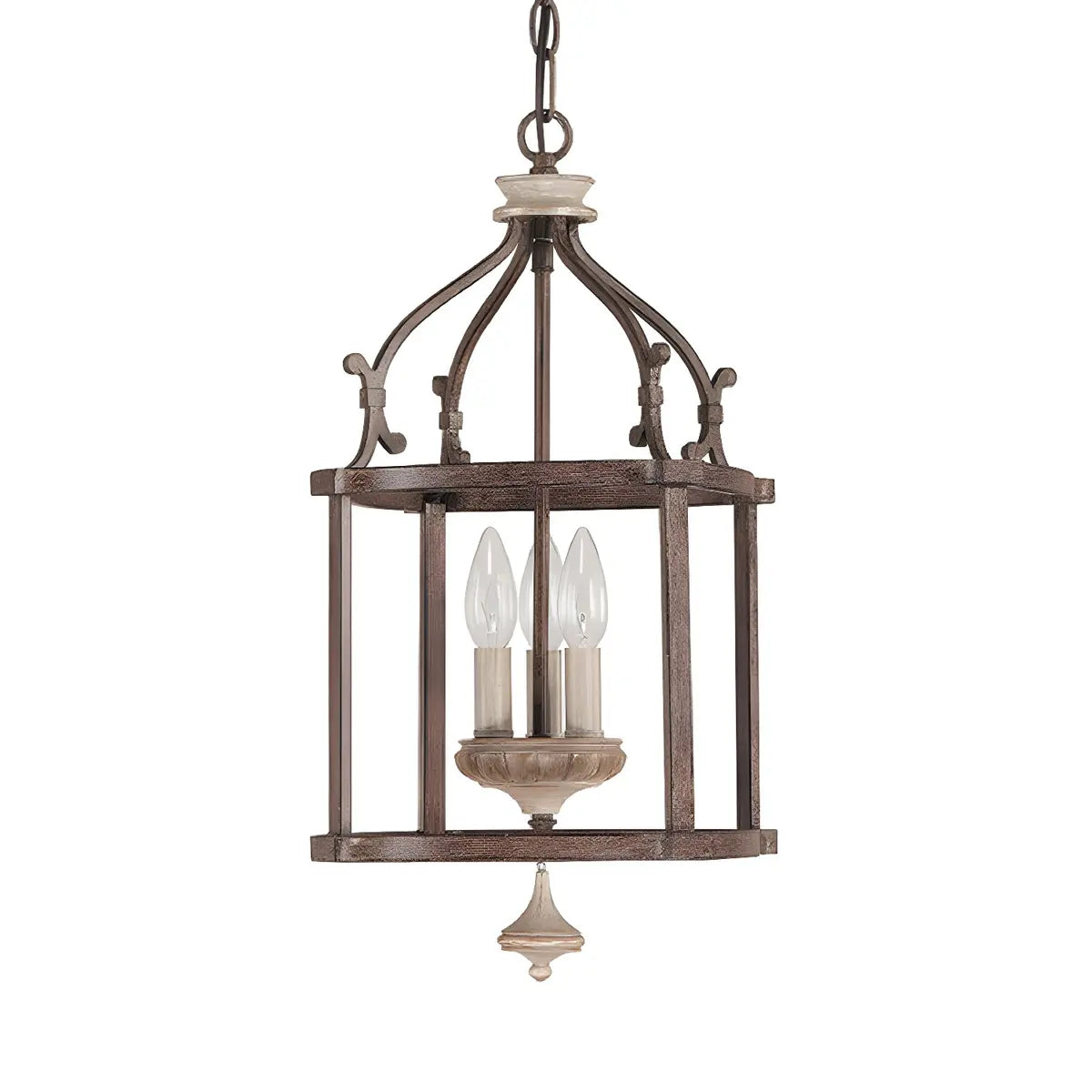 Lantern Metal Brown Chain Candle Mini Foyer Chandelier Image - 4