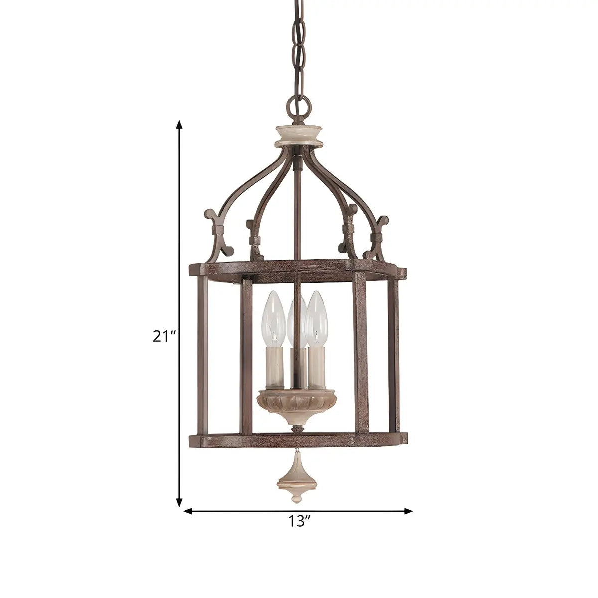 Lantern Metal Brown Chain Candle Mini Foyer Chandelier 