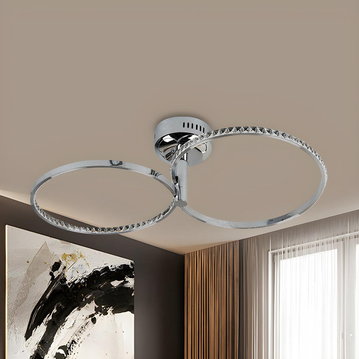 Large 2-Ring Stainless-Steel LED Semi-Flush Mount Light Image - 2