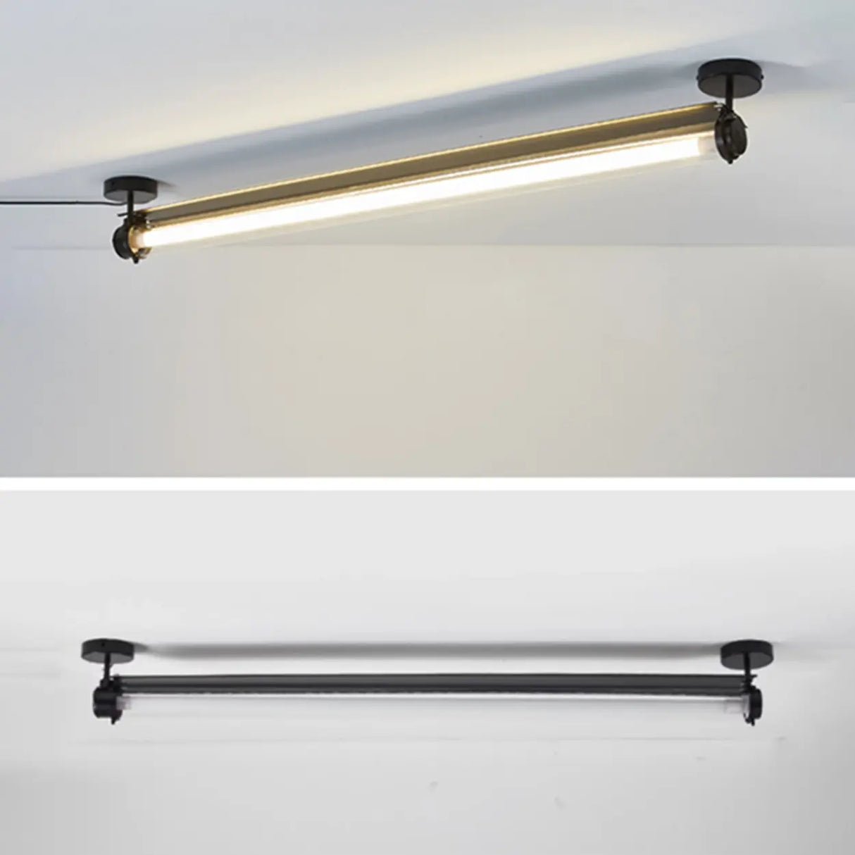 Large Balck Long Strip Metal LED Semi-Flush Mount Light Image - 7