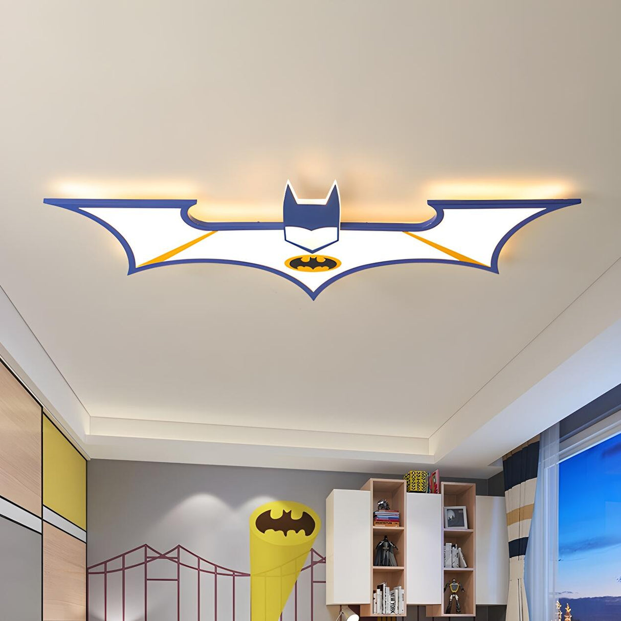 Large Black Batman Shape LED Flush Mount Ceiling Light Image - 7