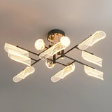 Large Black Linear Radial Semi-Flush Mount Ceiling Lamp Image - 12