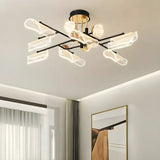 Large Black Linear Radial Semi-Flush Mount Ceiling Lamp Image - 18