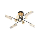 Large Black Linear Radial Semi-Flush Mount Ceiling Lamp Image - 9