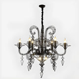 Large Black Metal Hollowed Living Room Candle Chandelier Image - 2