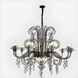 Large Black Metal Hollowed Living Room Candle Chandelier Image - 4