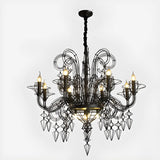 Large Black Metal Hollowed Living Room Candle Chandelier Image - 5