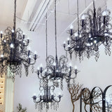 Large Black Metal Hollowed Living Room Candle Chandelier Image - 6