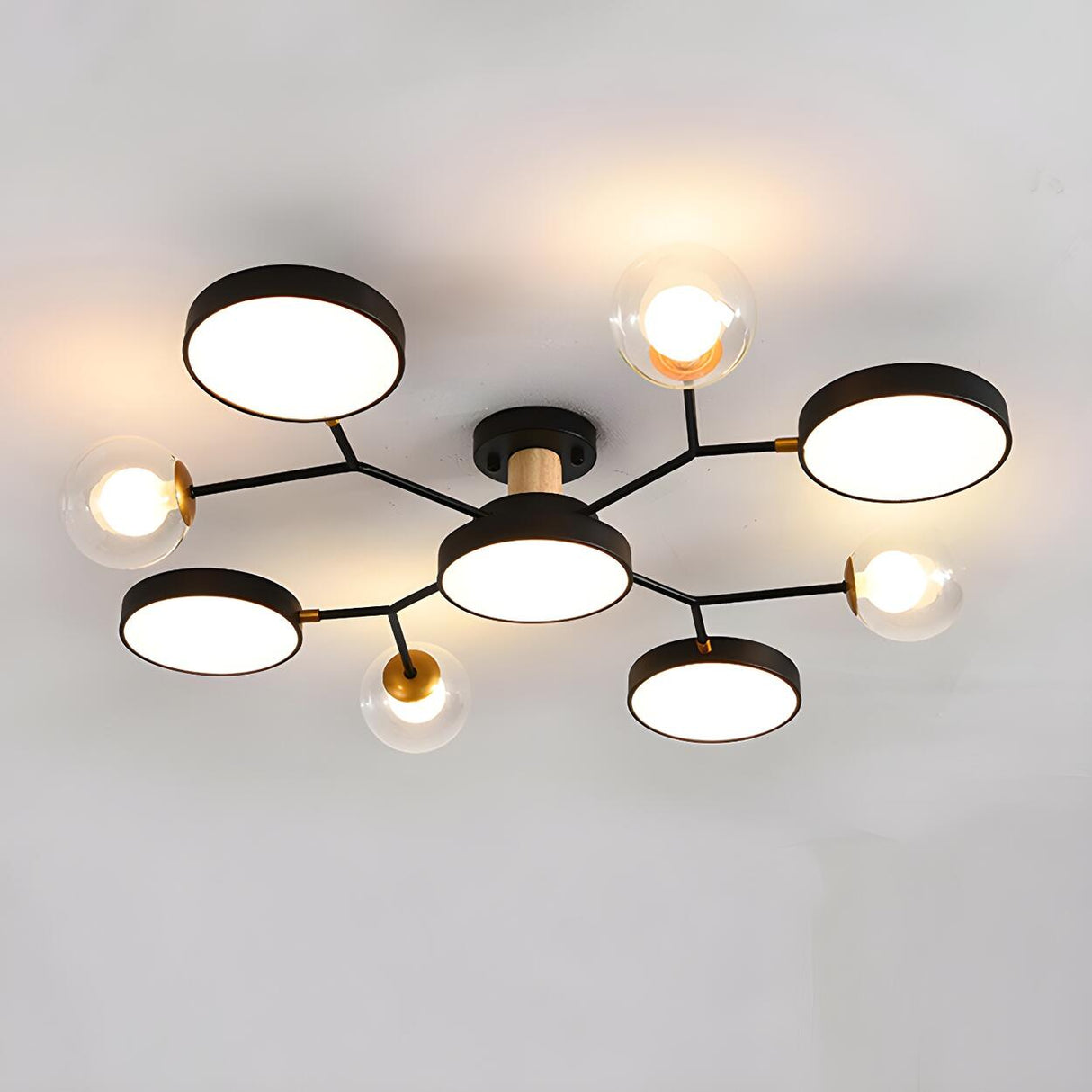 Large Black Modular Circle Semi-Flush Mount 11-Light Image - 27