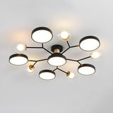 Large Black Modular Circle Semi-Flush Mount 11-Light Image - 28