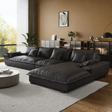 Large Black Nappa Leather L-Shape Right Sofa Chaise Image - 1