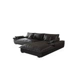 Large Black Nappa Leather L-Shape Right Sofa Chaise Image - 11