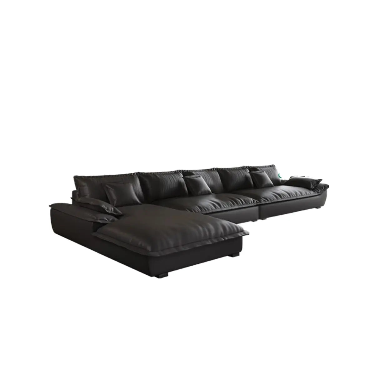 Large Black Nappa Leather L-Shape Right Sofa Chaise Image - 2