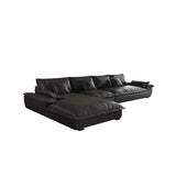 Large Black Nappa Leather L-Shape Right Sofa Chaise Image - 5