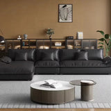 Large Black Nappa Leather L-Shape Right Sofa Chaise Image - 6