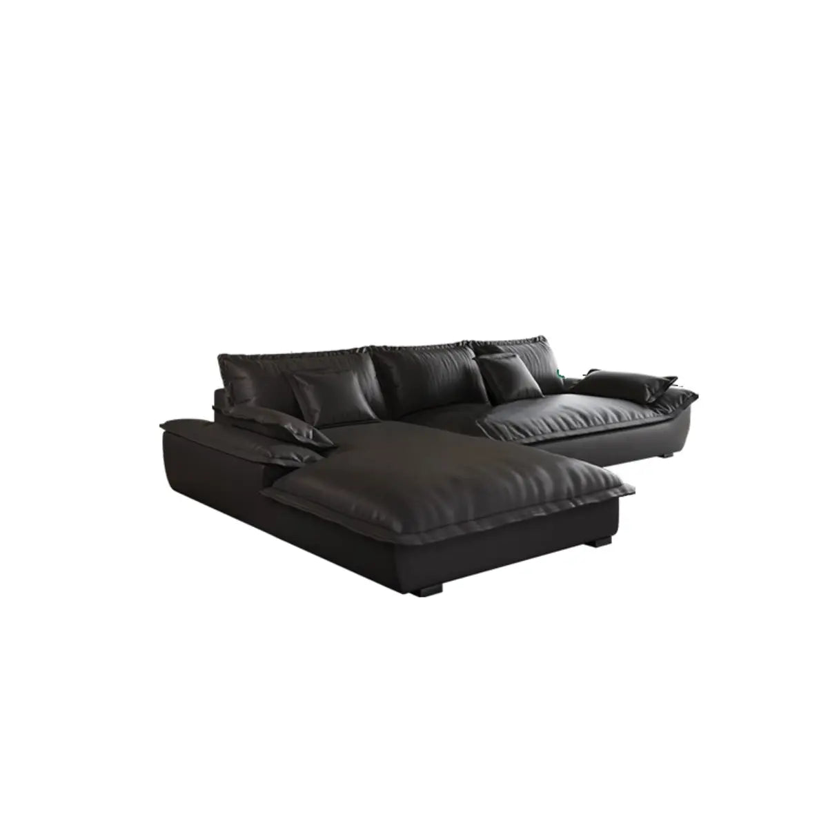 Large Black Nappa Leather L-Shape Right Sofa Chaise Image - 9