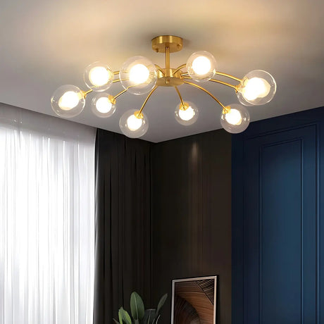 Large Brass Firefly Glass Semi-Flush Mount Ceiling Lamp Image - 1