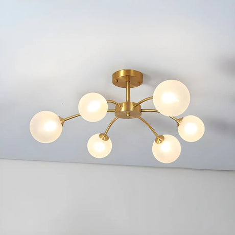 Large Brass Firefly Glass Semi-Flush Mount Ceiling Lamp Image - 2