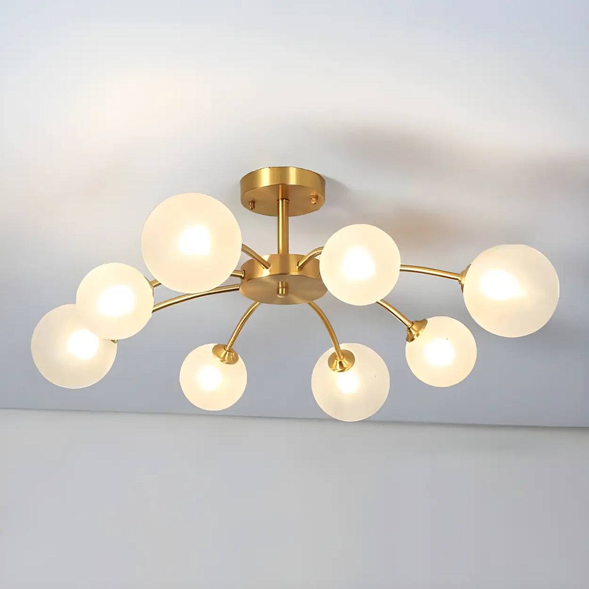 Large Brass Firefly Glass Semi-Flush Mount Ceiling Lamp Image - 4