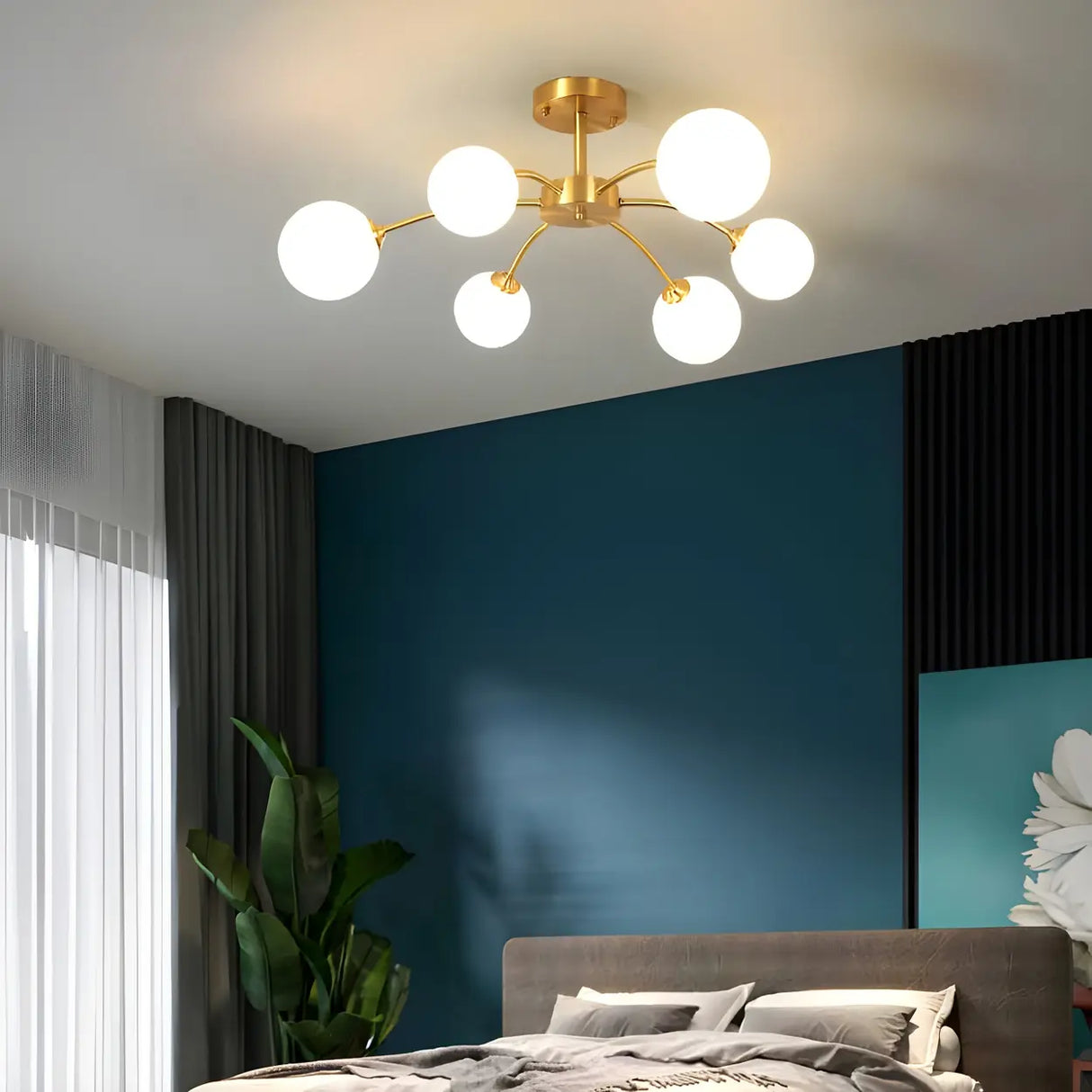 Large Brass Firefly Glass Semi-Flush Mount Ceiling Lamp Image - 5