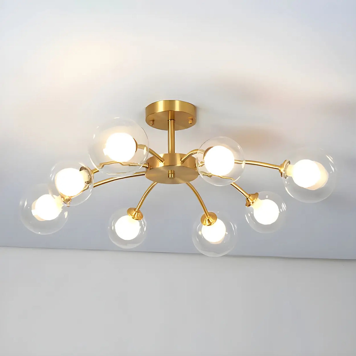 Large Brass Firefly Glass Semi-Flush Mount Ceiling Lamp Image - 9