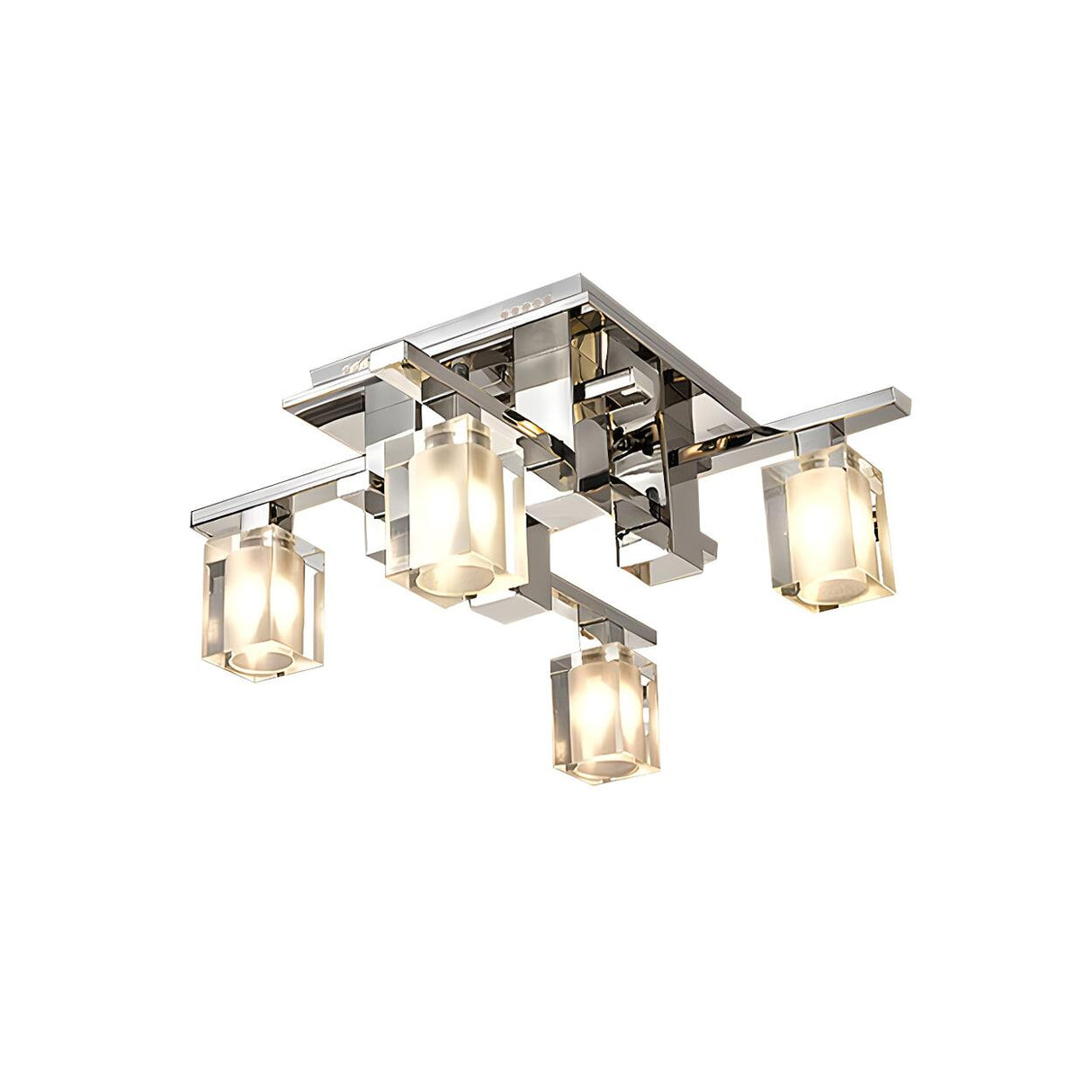 Large Chrome Four Cuboid Crystal Semi-Flush Mount Light Image - 2