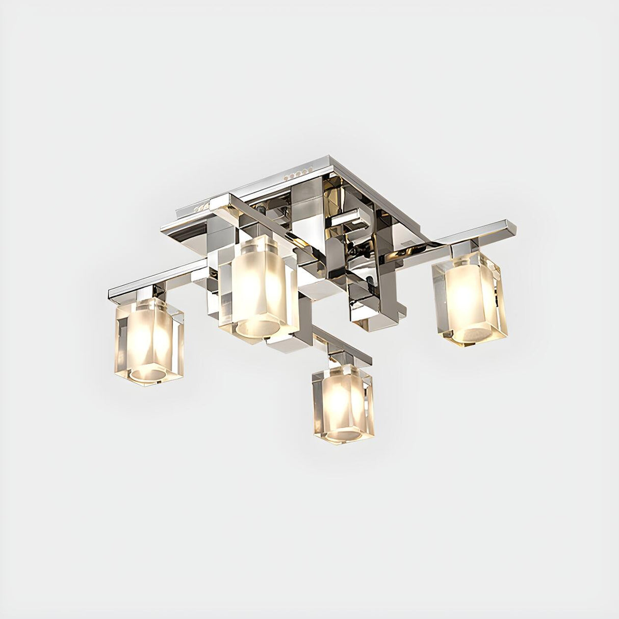 Large Chrome Four Cuboid Crystal Semi-Flush Mount Light Image - 3