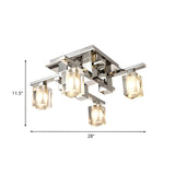 Large Chrome Four Cuboid Crystal Semi-Flush Mount Light Image - 4