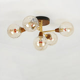 Large Clear Glass Globe Semi-Flush Mount Light 5-Light Image - 8