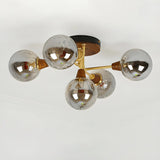 Large Clear Glass Globe Semi-Flush Mount Light 5-Light Image - 9