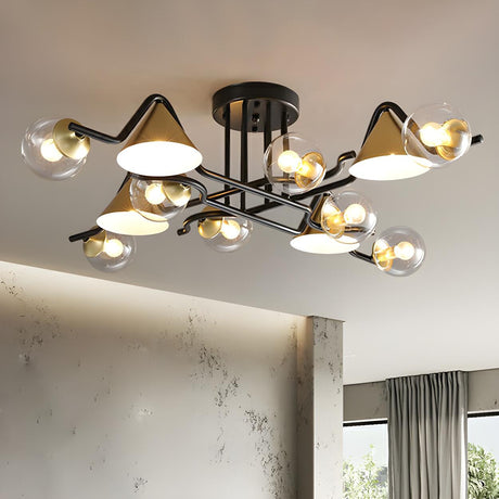 Large Cone Ball Glass Semi-Flush Mount Ceiling Light Image - 1