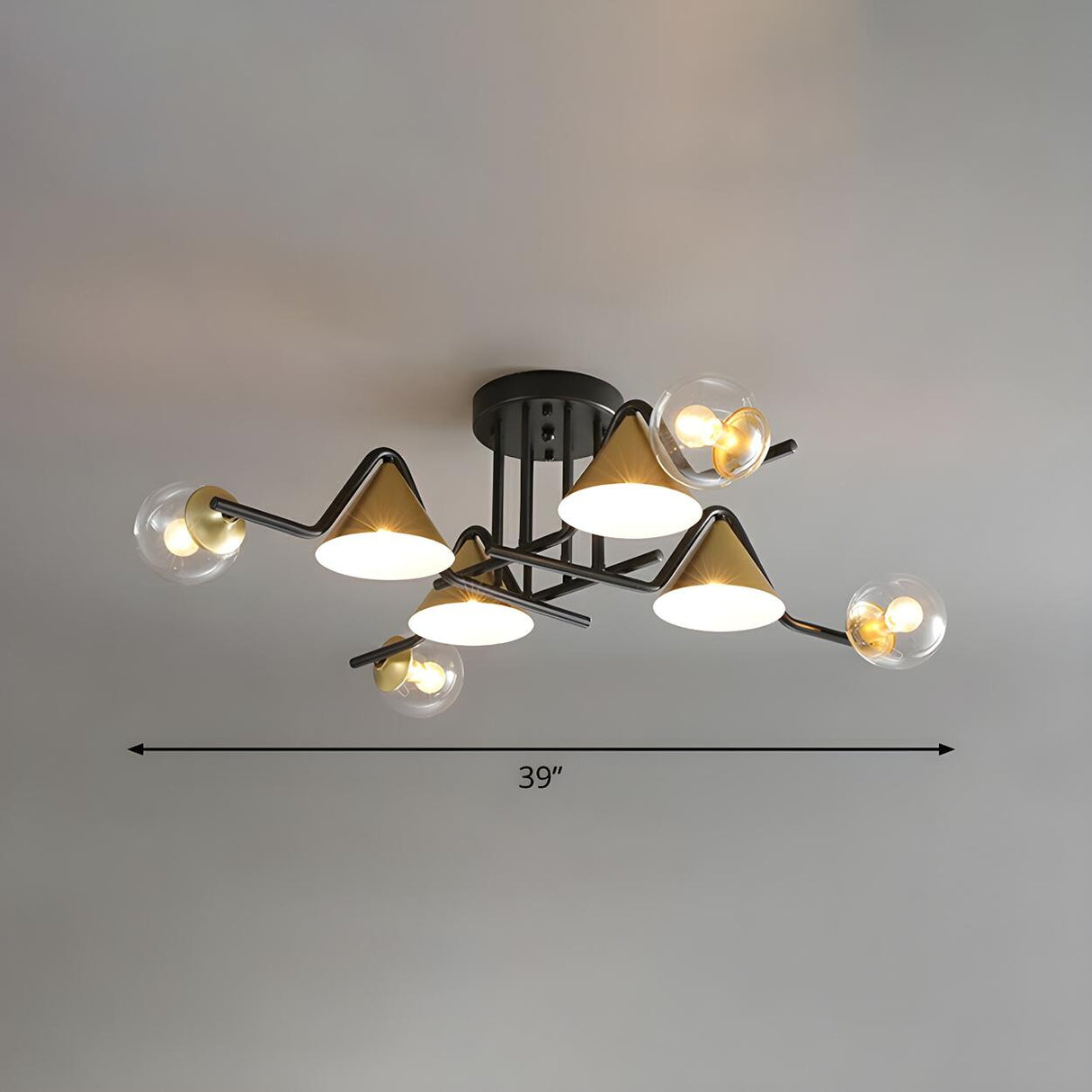 Large Cone Ball Glass Semi-Flush Mount Ceiling Light Image - 11