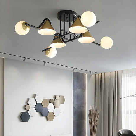 Large Cone Ball Glass Semi-Flush Mount Ceiling Light Image - 2